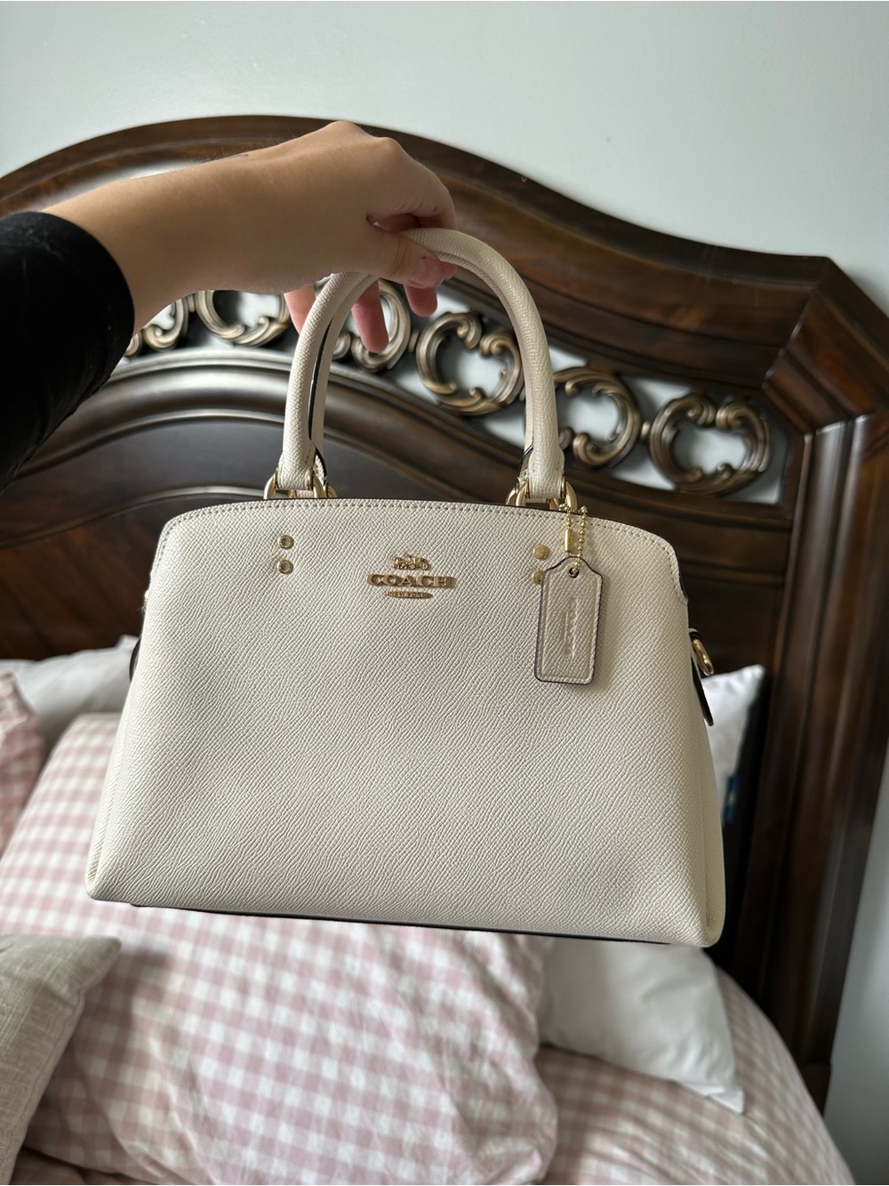 Coach Pebbled Leather Satchel in Chalk